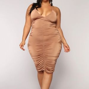 Fashion Nova SEXXXY Ruched Cutout Dress - Bronze